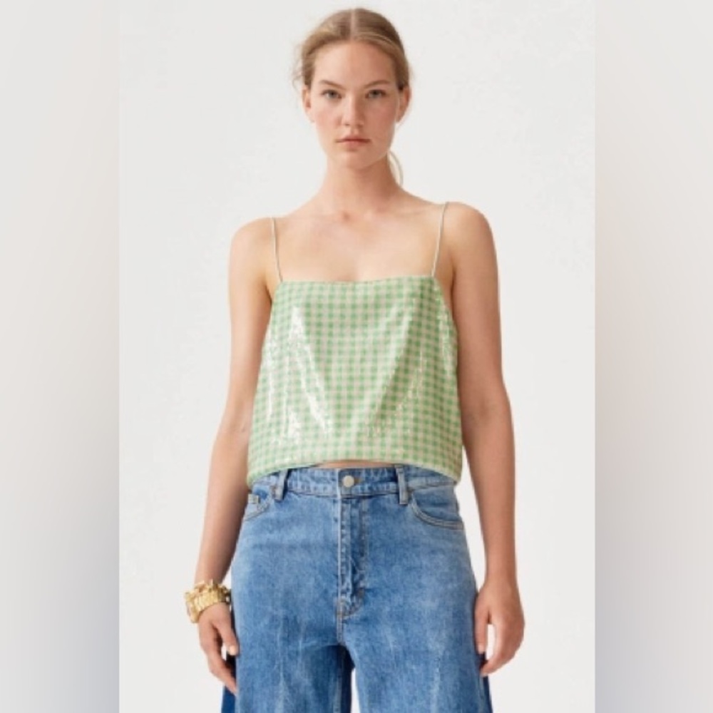 Baum und Pferdgarten pastel green and pink sequined cropped tank